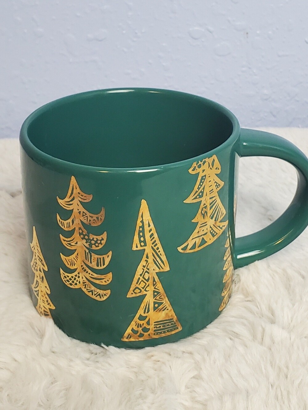 Starbucks 2015 Green And Gold Christmas Trees Coffee Mug 14 oz.